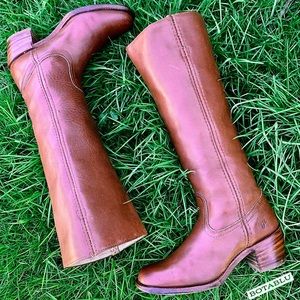 FRYE Vintage Tall Knee High Brown Leather Campus Boho Western Boots Size 8